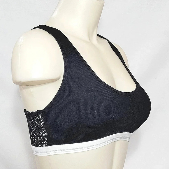MEDIUM Xhilaration Sporty Rib Lace Racer Wire Free Bralette Black NWT - Picture 3 of 6